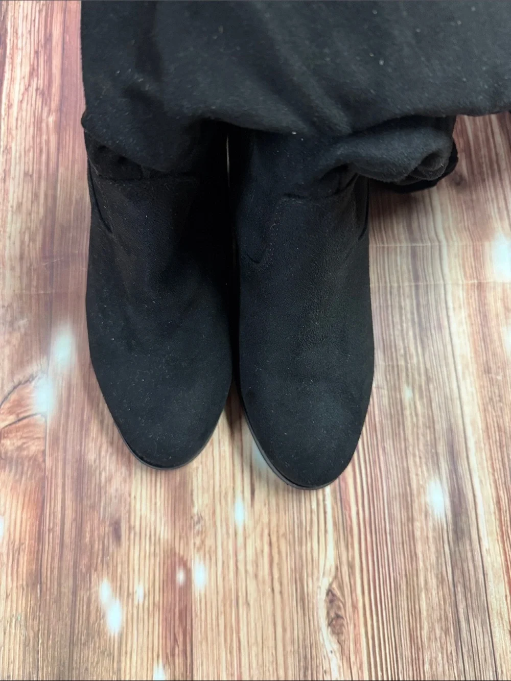 Black Over-the-Knee Suede Block Heel Boots